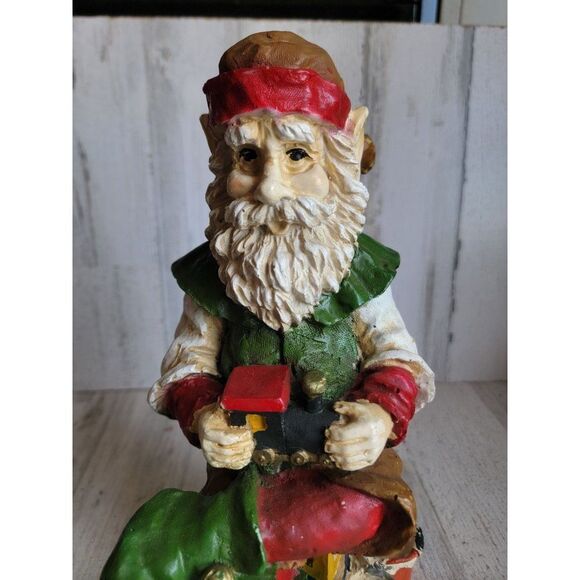 Rustic sitting toy making elf train painting Santa Helper Xmas figure - Picture 3 of 9